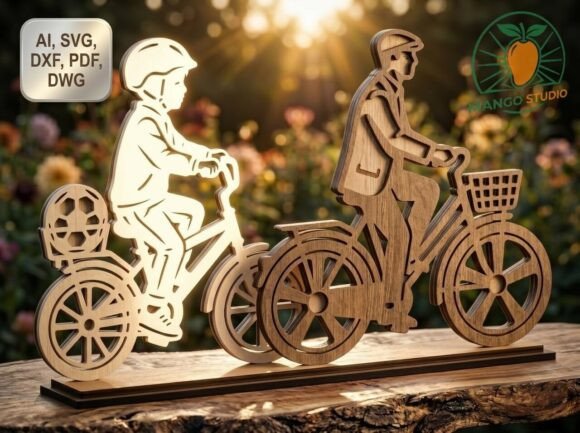 3D Father and Child Bicycle Laser Cut Design