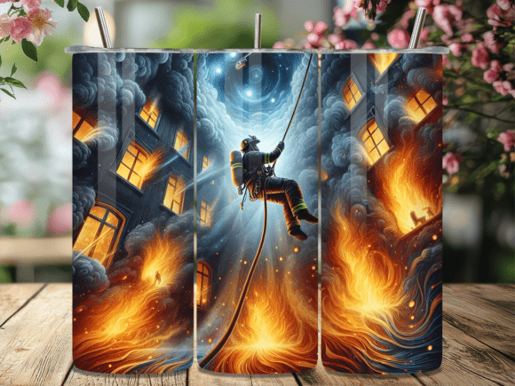 3D Firefighter Rescue Scene Tumbler Wrap: A Dynamic Design for Bold Creations