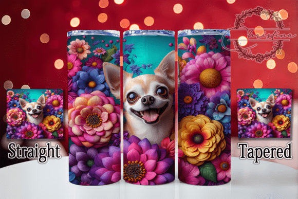 3D Floral Chiweenie Dog Tumbler Design