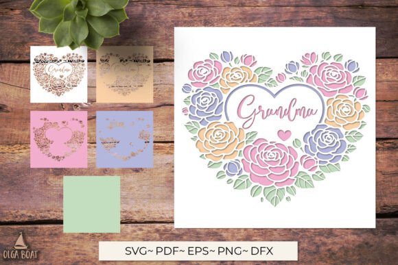 3D Grandma Floral Heart SVG Papercut
