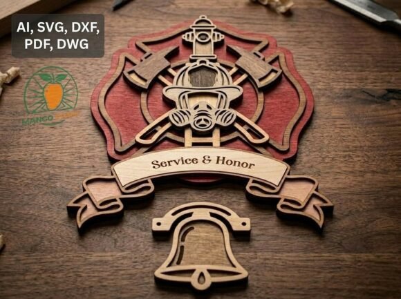 3D Layered Firefighter Emblem Laser Cut