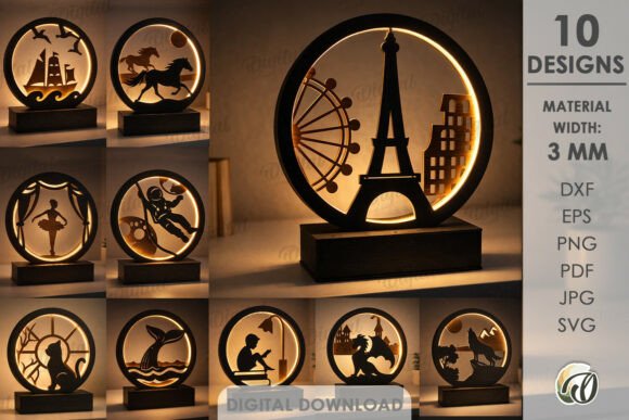 3D LED Night Lamps: Laser Cut Design Bundle