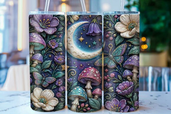3D Moon Mushroom 20oz Tumbler Wrap PNG: A Unique Design for Sublimation Artists and Product Creators