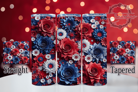 3D Patriotic Red White Blue Floral: Elevating Drinkware with Depth and Color