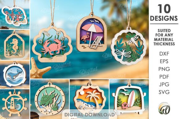 3D Summer Ornaments Bundle Laser Cut: Creative Design Made Simple