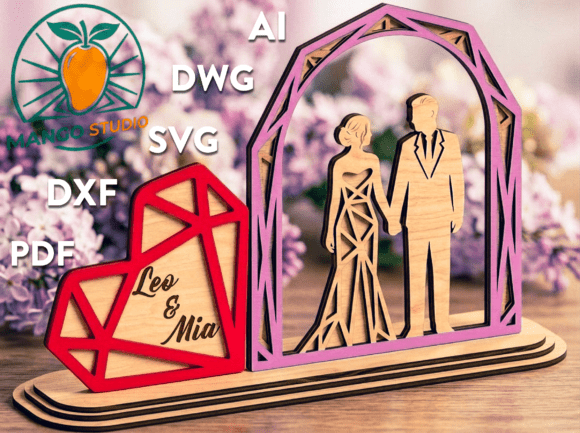 3D Wedding Couple Geometric Heart: Elevating Modern Wedding Decor with Precision Laser-Cut Design