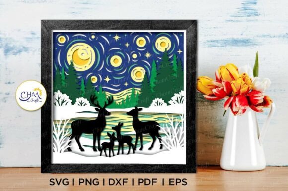 3D Winter Deer Shadow Box SVG