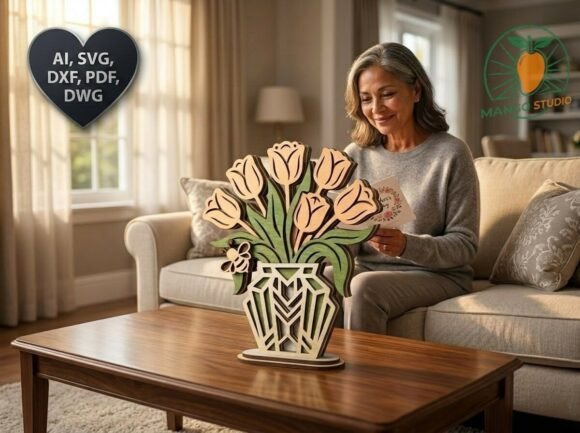 3mm 3D Tulip Vase Laser Cut SVG DXF: A Spring-Inspired Craft for Workspaces and Beyond