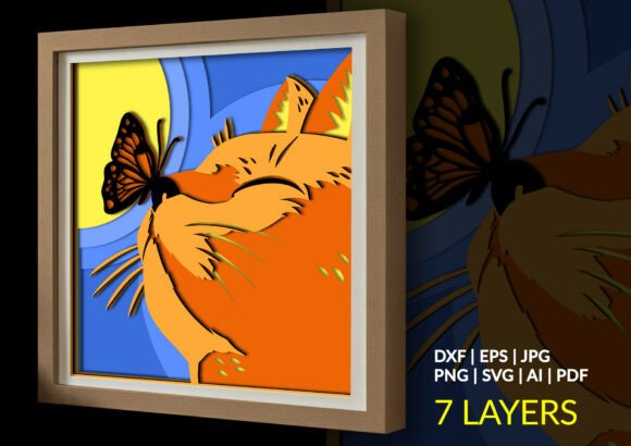 Cat with Butterfly 3D Layered Shadow Box: A Delicate Fusion of Craft and Whimsy