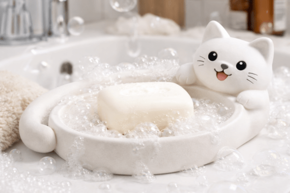 Cute Cat Soap Holder 3D Model: Practical Charm for Everyday Spaces