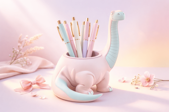 Dinosaur Pen Holder STL - Office Decor 3D Model for 3D Print: A Playful Touch for Your Workspace