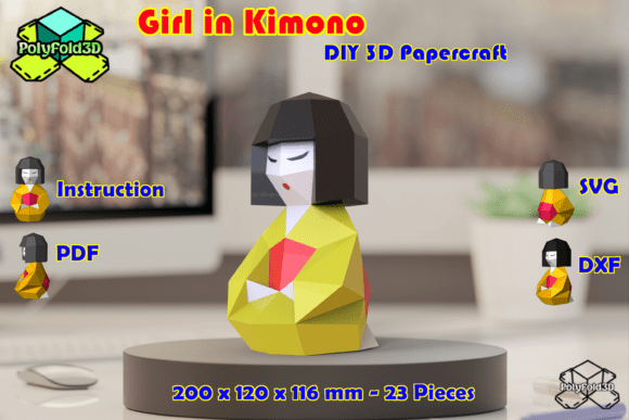 Discover the Art of 3D Papercraft with the Low-Poly Sitting Girl in Kimono