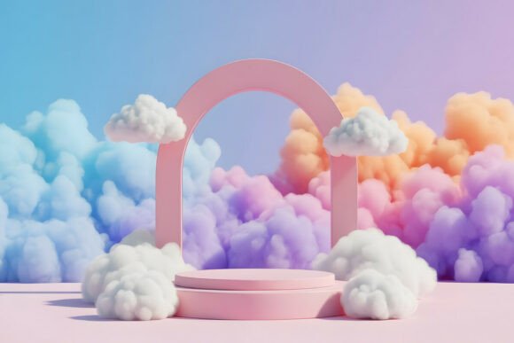 Elevate Your Brand with the Pastel Cloud Podium 3D Background