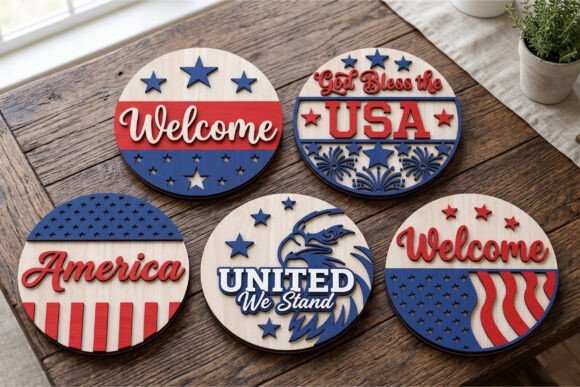 Patriotic 3D Layered Round Sign Bundle: Enhancing Creative Projects with Depth and Precision
